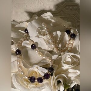 Beautiful Fresh Water Pearl and Amethyst Bead Necklace with 14K GE